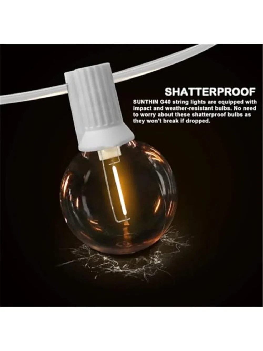 White Outdoor String Lights, 48FT White Patio Lights with 25 G40 Shatterproof